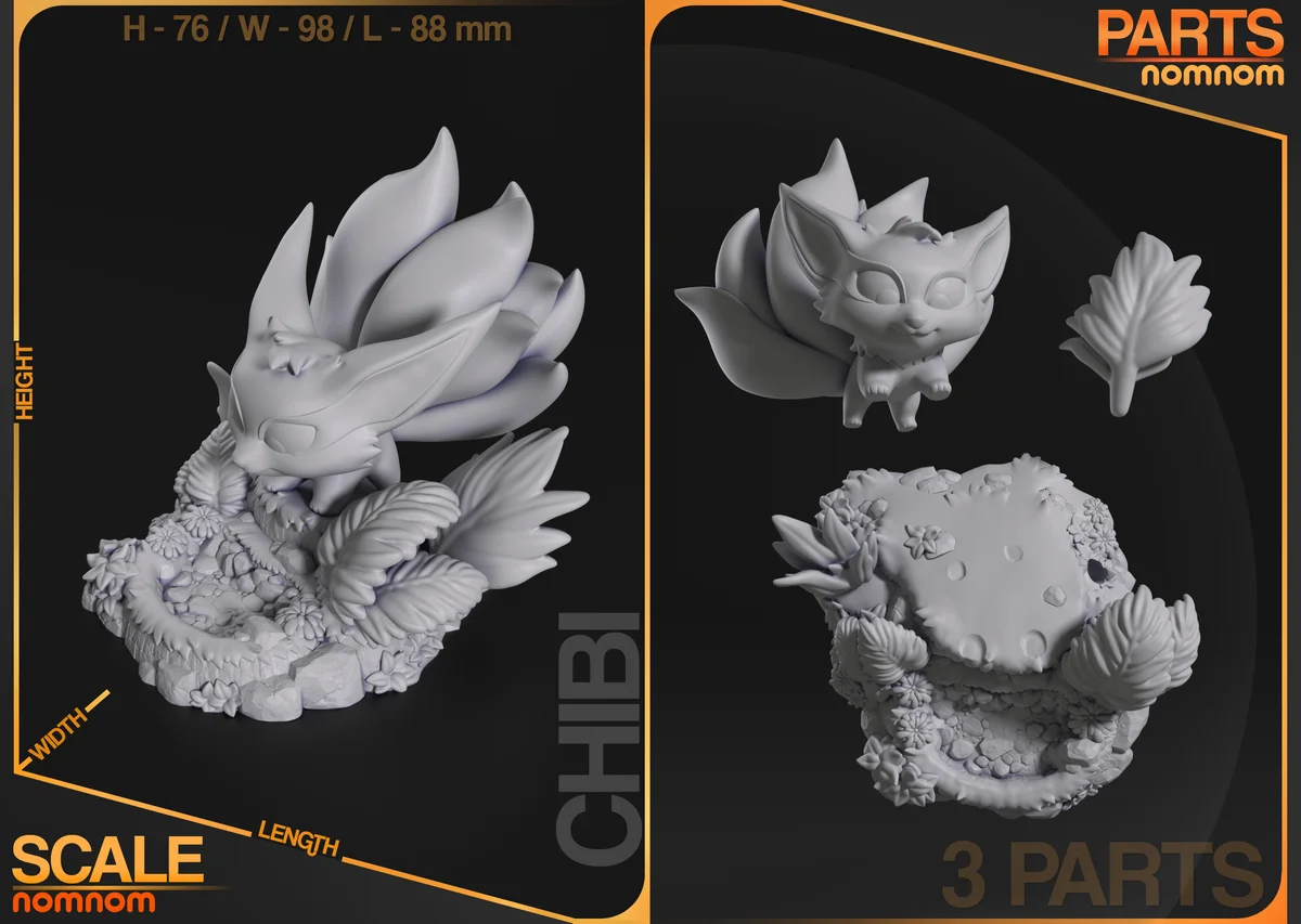 Chibi Kurama | Fan Art | 3D Printed Resin Model Garage Kit | *Un-Painted* | Nomnom 3